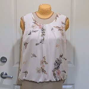 EUC Ricki's XL Floral Bird Print Keyhole Back Bubble Tank Top
